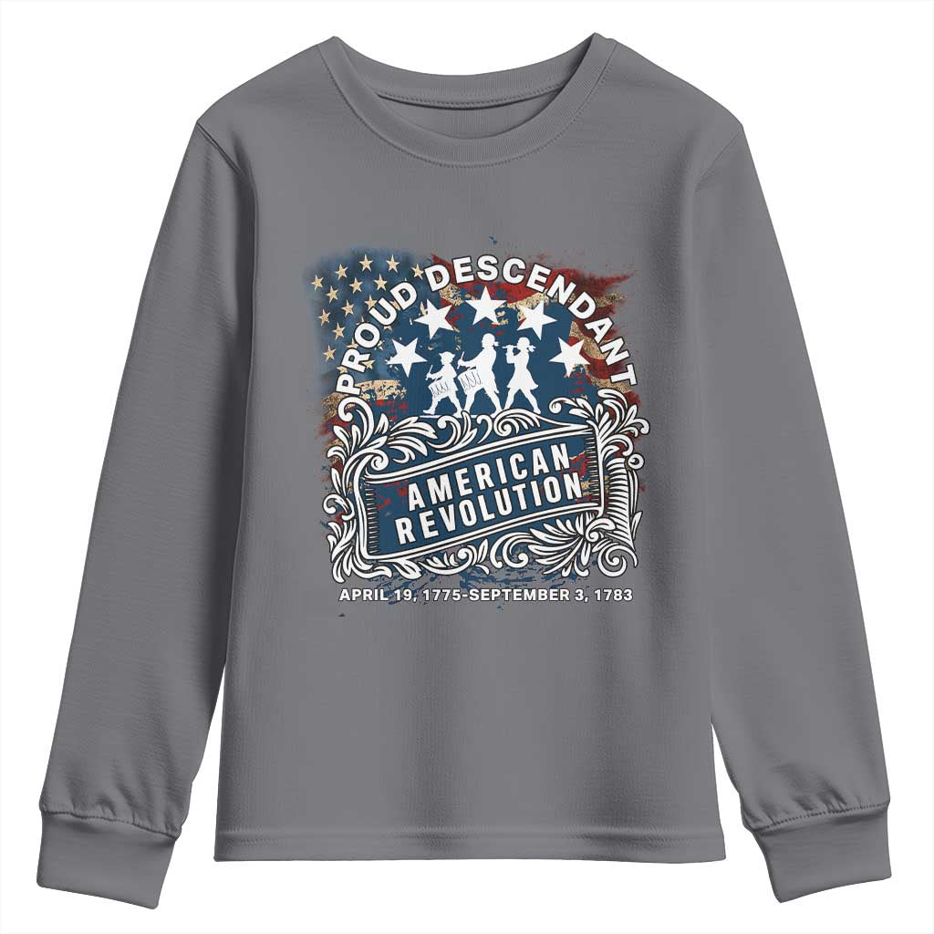 Proud Descendant American Revolution Youth Sweatshirt 1775 to 1783 Patriotic Heritage TS02 Charcoal Print Your Wear