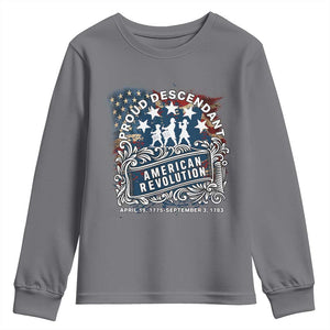 Proud Descendant American Revolution Youth Sweatshirt 1775 to 1783 Patriotic Heritage TS02 Charcoal Print Your Wear
