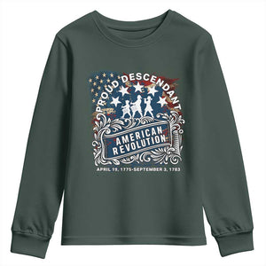 Proud Descendant American Revolution Youth Sweatshirt 1775 to 1783 Patriotic Heritage TS02 Dark Forest Green Print Your Wear