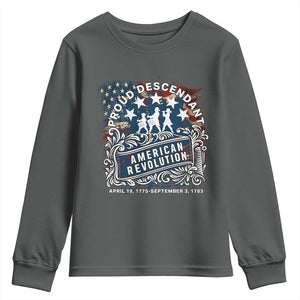 Proud Descendant American Revolution Youth Sweatshirt 1775 to 1783 Patriotic Heritage TS02 Dark Heather Print Your Wear