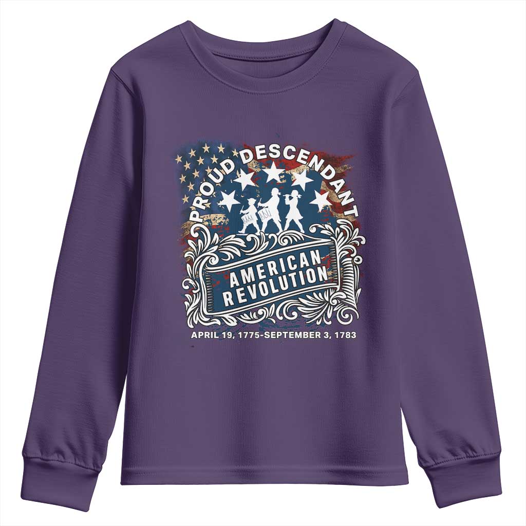 Proud Descendant American Revolution Youth Sweatshirt 1775 to 1783 Patriotic Heritage TS02 Purple Print Your Wear