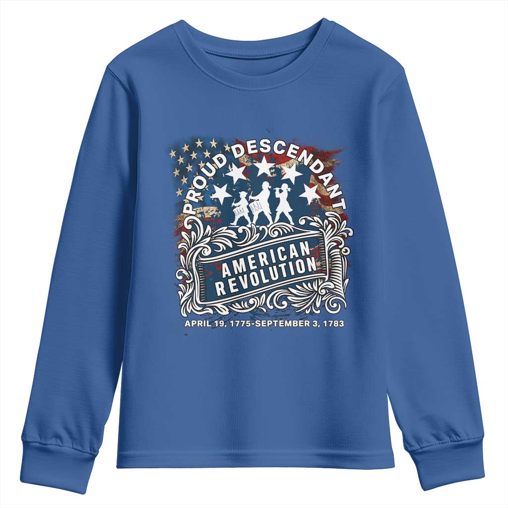 Proud Descendant American Revolution Youth Sweatshirt 1775 to 1783 Patriotic Heritage TS02 Royal Blue Print Your Wear