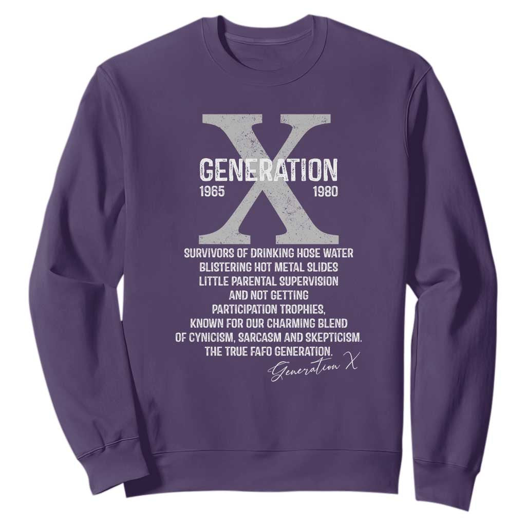 Proud Gen X 1965 to 1980 Sweatshirt Vintage Generation X TS11 Purple Print Your Wear