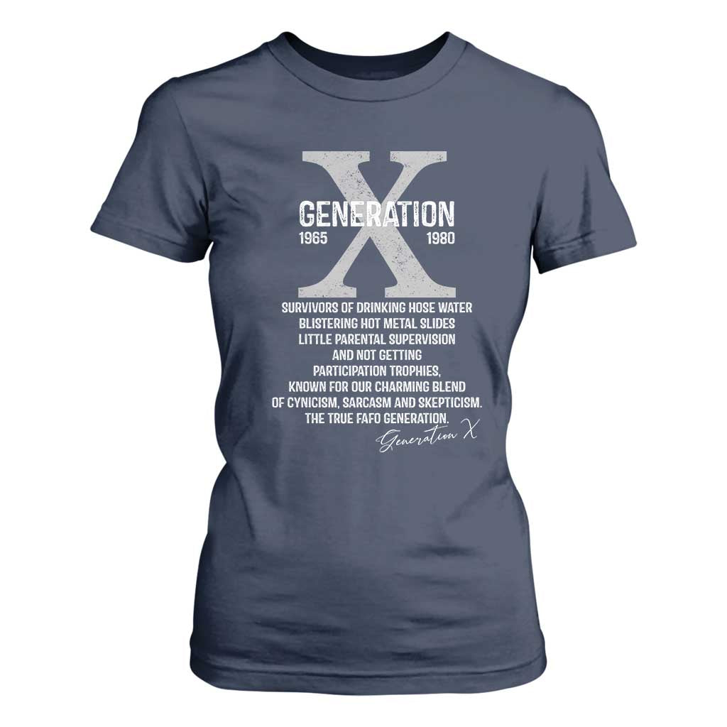 Proud Gen X 1965 to 1980 T Shirt For Women Vintage Generation X TS11 Navy Print Your Wear