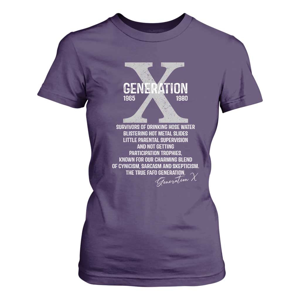 Proud Gen X 1965 to 1980 T Shirt For Women Vintage Generation X TS11 Purple Print Your Wear
