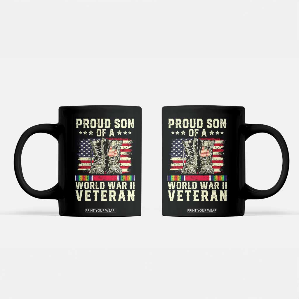 Proud Son Of World War 2 Veteran Coffee Mug WWII Vet Pride TS02 Black Print Your Wear