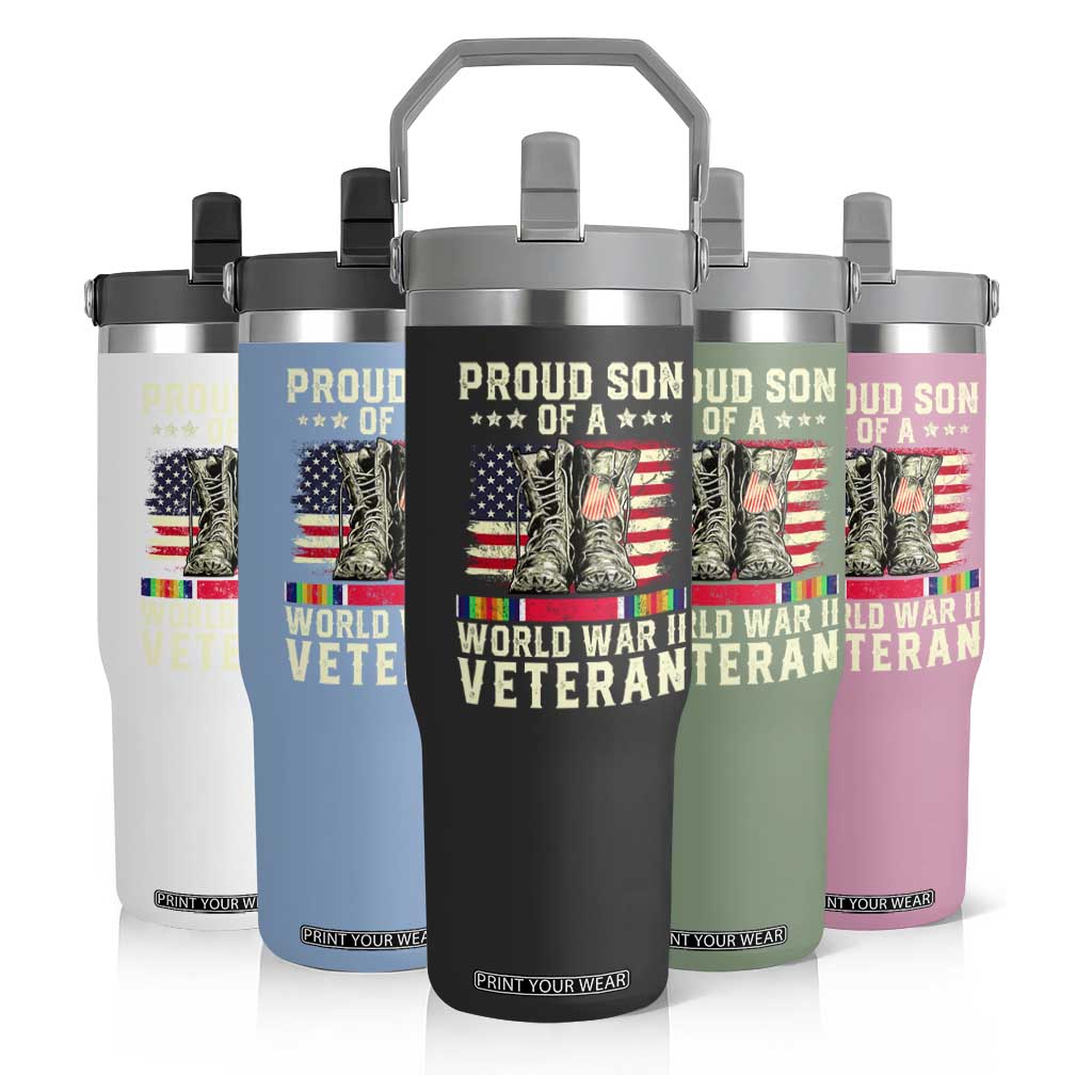 Proud Son Of World War 2 Veteran Flip Straw Tumbler WWII Vet Pride TS02 Print Your Wear