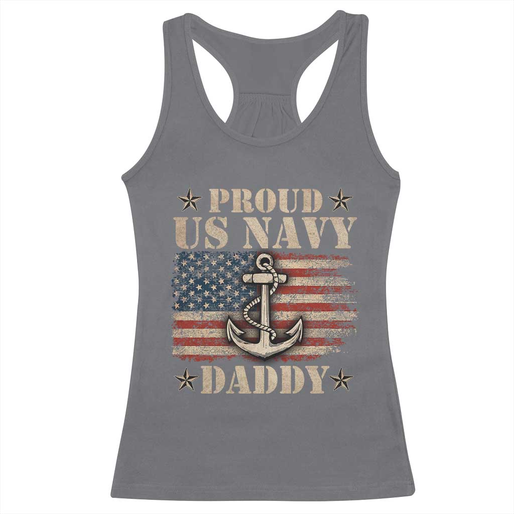 Proud US Navy Daddy Racerback Tank Top Vintage American Flag Anchor TS11 Charcoal Print Your Wear