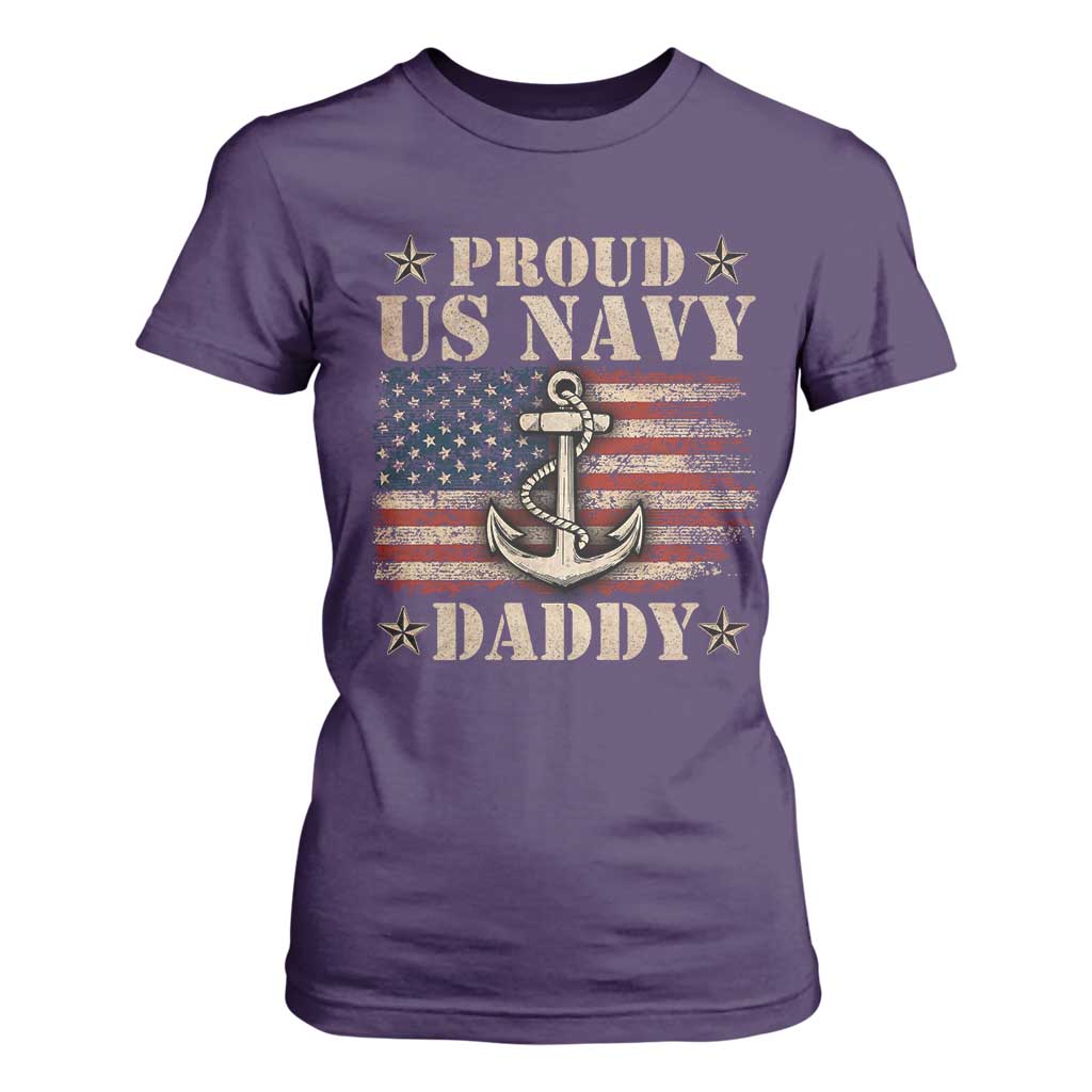 Proud US Navy Daddy T Shirt For Women Vintage American Flag Anchor TS11 Purple Print Your Wear