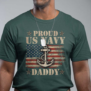 Proud US Navy Daddy T Shirt Vintage American Flag Anchor TS11 Dark Forest Green Print Your Wear