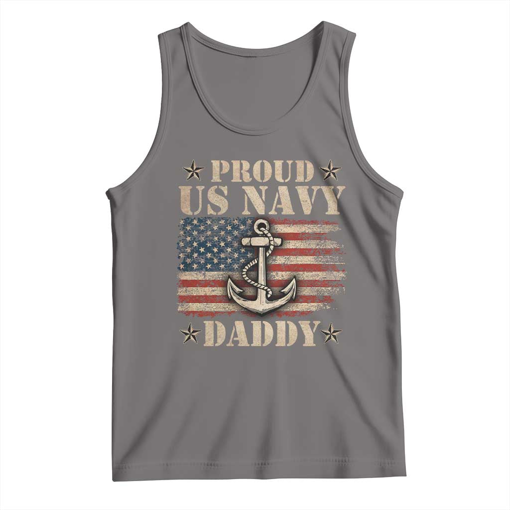 Proud US Navy Daddy Tank Top Vintage American Flag Anchor TS11 Deep Heather Print Your Wear
