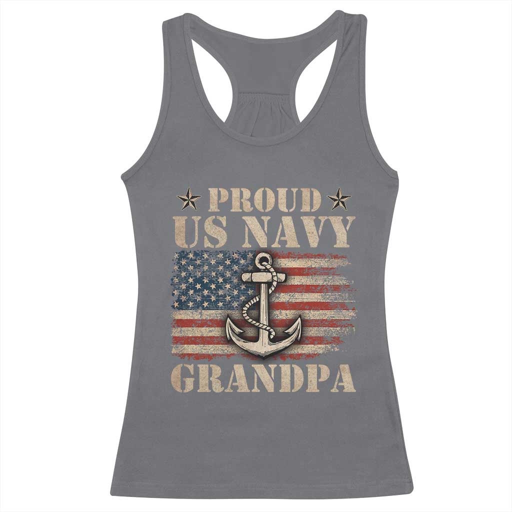 Proud US Navy Grandpa Racerback Tank Top Vintage American Flag Anchor TS11 Charcoal Print Your Wear