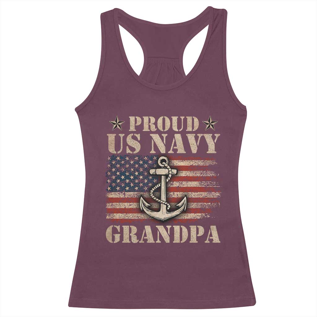 Proud US Navy Grandpa Racerback Tank Top Vintage American Flag Anchor TS11 Maroon Print Your Wear