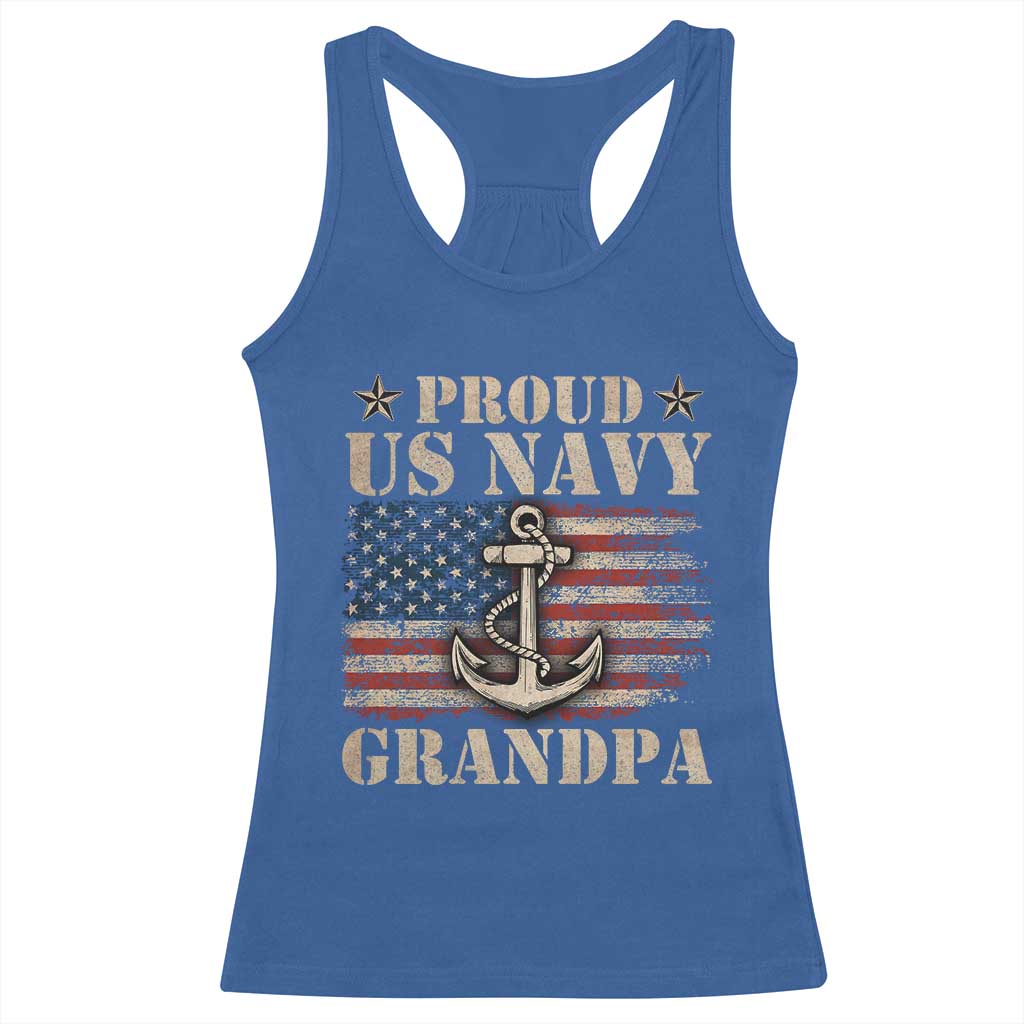 Proud US Navy Grandpa Racerback Tank Top Vintage American Flag Anchor TS11 Royal Blue Print Your Wear