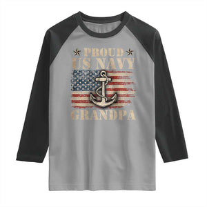 Proud US Navy Grandpa Raglan Shirt Vintage American Flag Anchor TS11 Sport Gray Black Print Your Wear