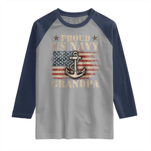 Proud US Navy Grandpa Raglan Shirt Vintage American Flag Anchor TS11 Sport Gray Navy Print Your Wear