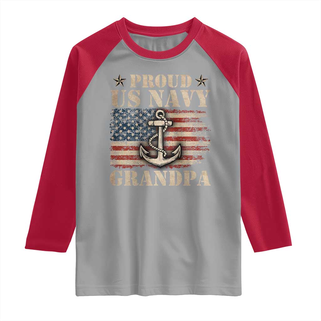 Proud US Navy Grandpa Raglan Shirt Vintage American Flag Anchor TS11 Sport Gray Red Print Your Wear