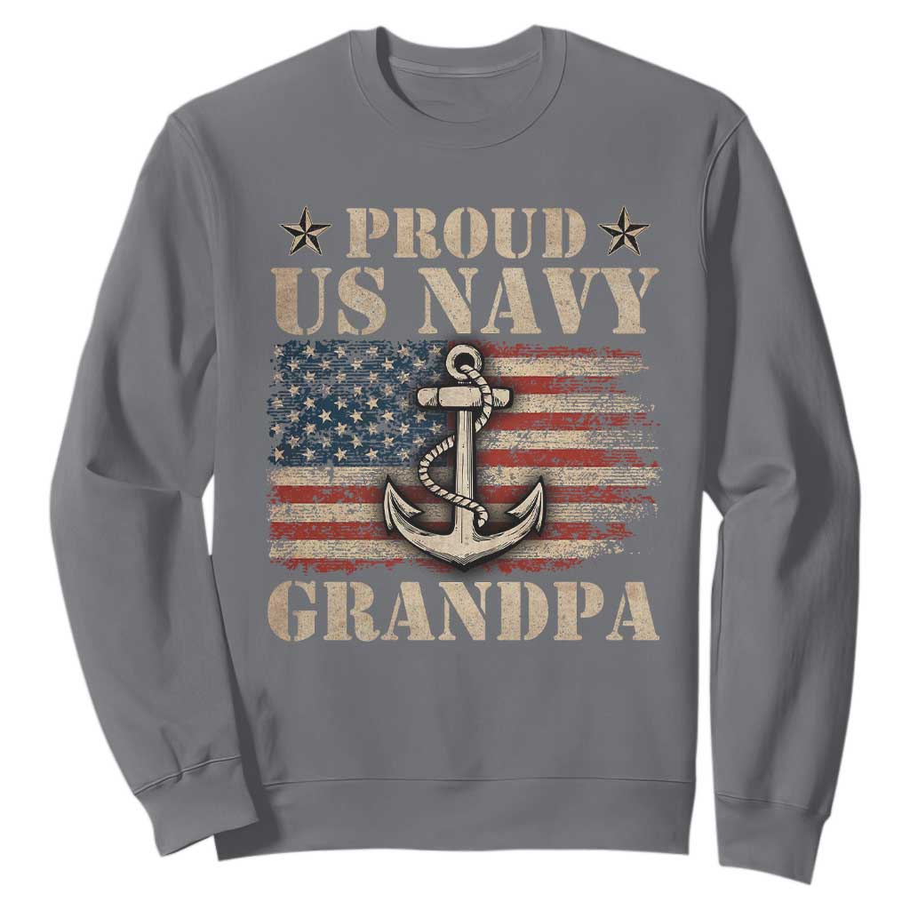 Proud US Navy Grandpa Sweatshirt Vintage American Flag Anchor TS11 Charcoal Print Your Wear