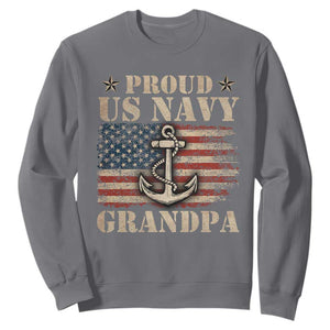 Proud US Navy Grandpa Sweatshirt Vintage American Flag Anchor TS11 Charcoal Print Your Wear