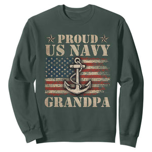 Proud US Navy Grandpa Sweatshirt Vintage American Flag Anchor TS11 Dark Forest Green Print Your Wear