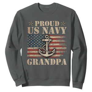 Proud US Navy Grandpa Sweatshirt Vintage American Flag Anchor TS11 Dark Heather Print Your Wear