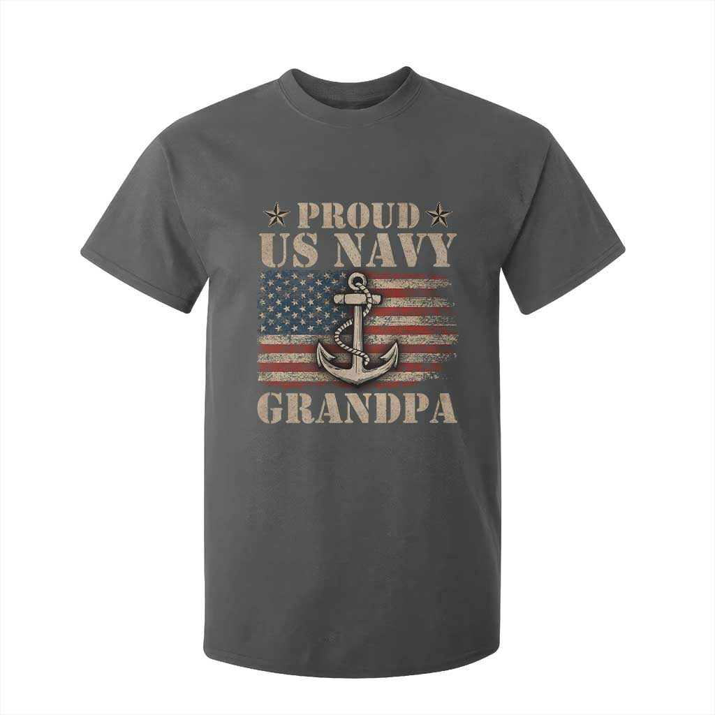 Proud US Navy Grandpa T Shirt For Kid Vintage American Flag Anchor TS11 Dark Heather Print Your Wear