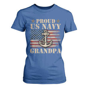 Proud US Navy Grandpa T Shirt For Women Vintage American Flag Anchor TS11 Royal Blue Print Your Wear