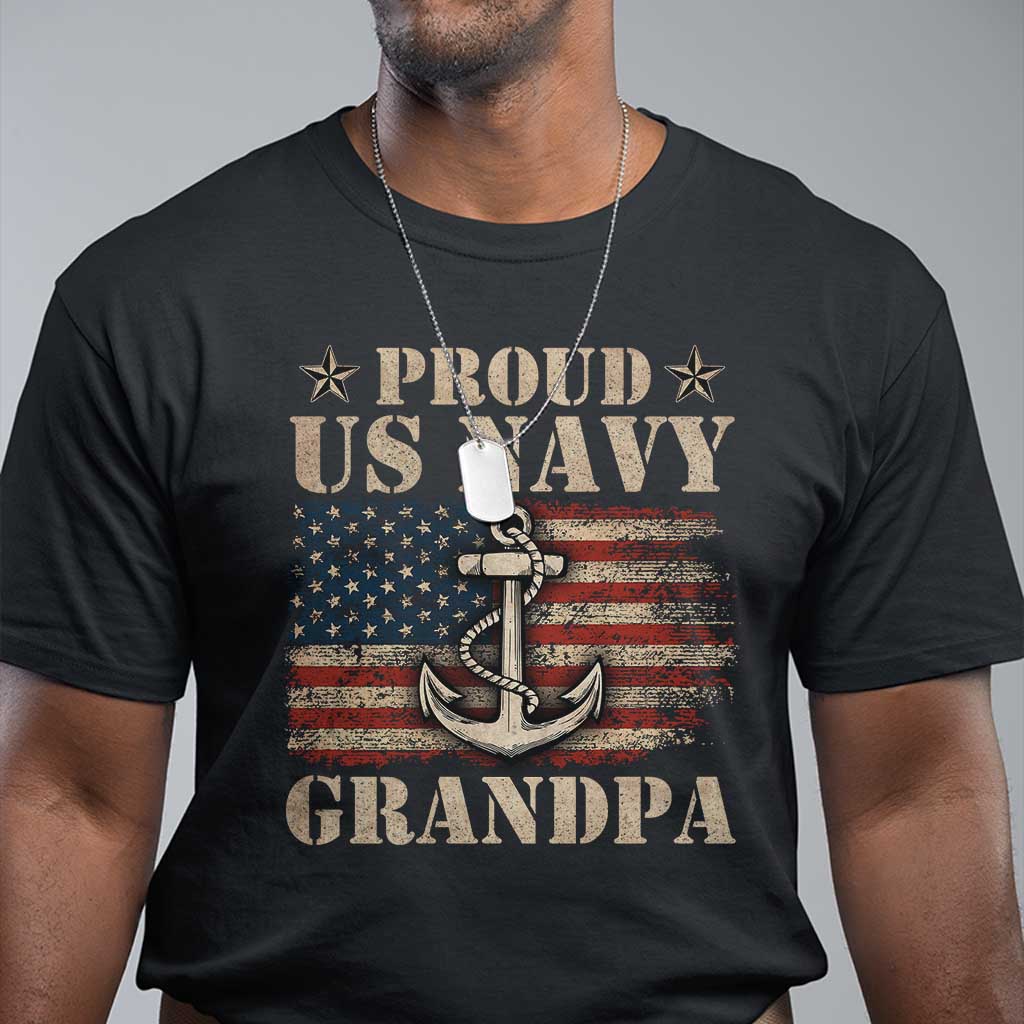 Proud US Navy Grandpa T Shirt Vintage American Flag Anchor TS11 Black Print Your Wear