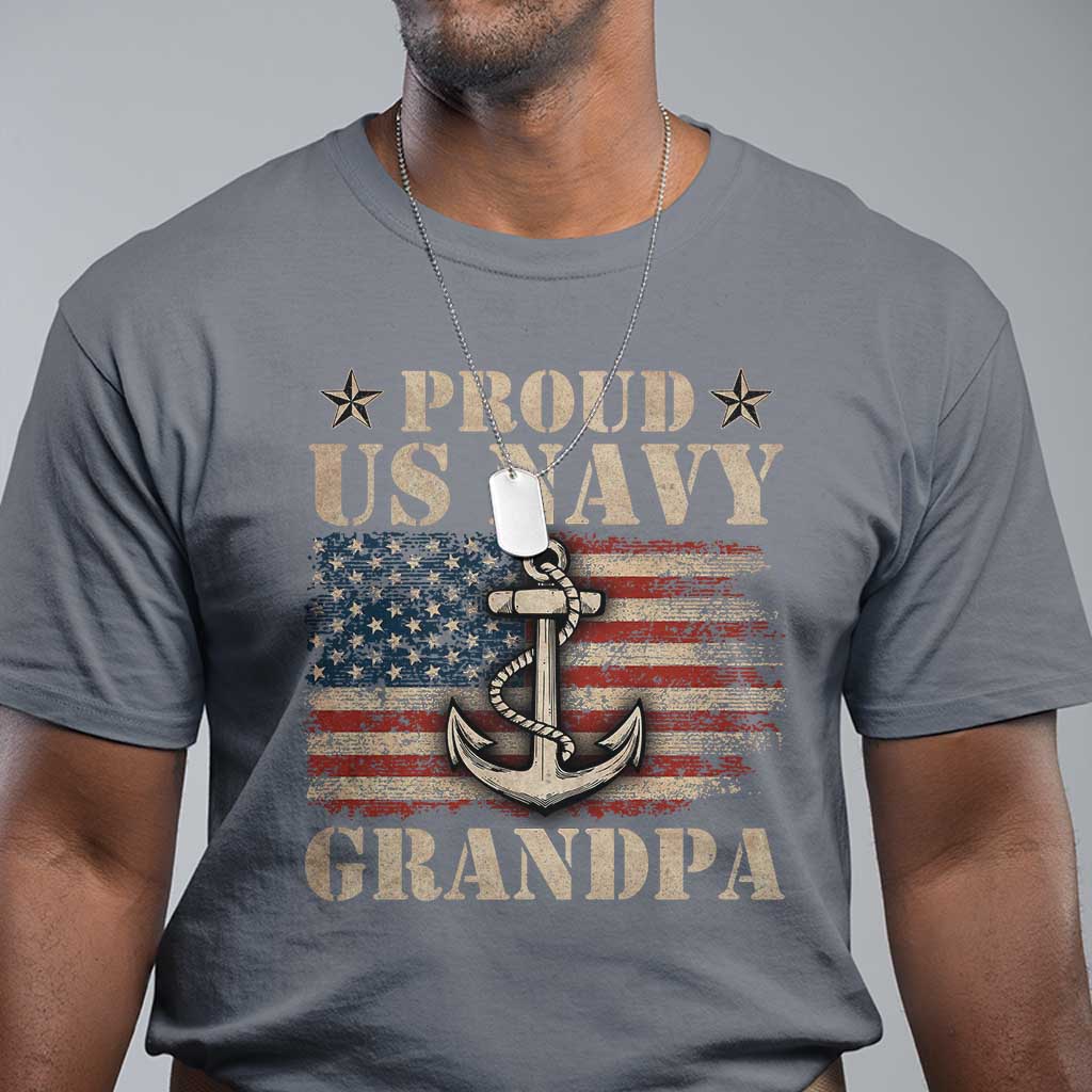 Proud US Navy Grandpa T Shirt Vintage American Flag Anchor TS11 Charcoal Print Your Wear