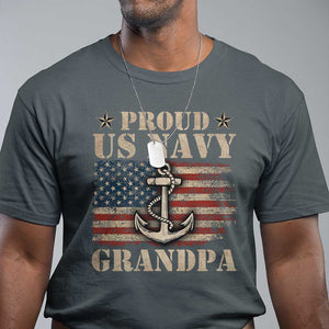 Proud US Navy Grandpa T Shirt Vintage American Flag Anchor TS11 Dark Heather Print Your Wear
