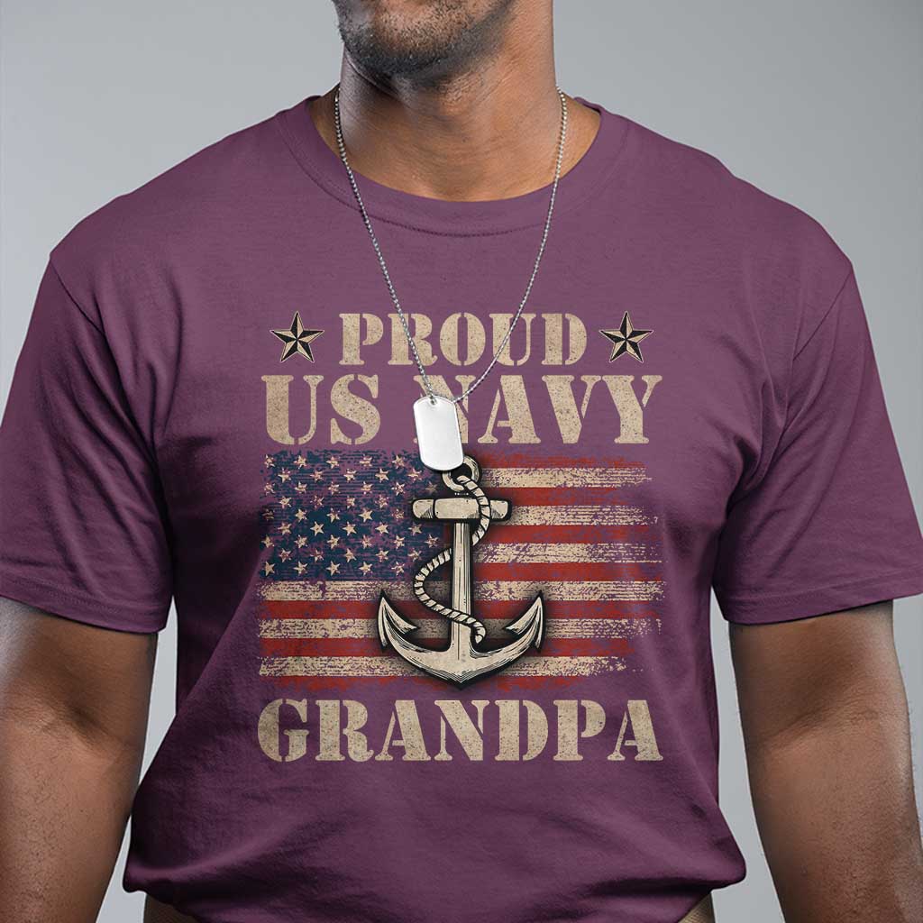 Proud US Navy Grandpa T Shirt Vintage American Flag Anchor TS11 Maroon Print Your Wear