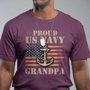 Proud US Navy Grandpa T Shirt Vintage American Flag Anchor TS11 Maroon Print Your Wear