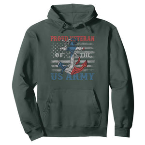 Proud Veteran Of The US Army Hoodie Vintage American Flag Anchor TS11 Dark Forest Green Print Your Wear