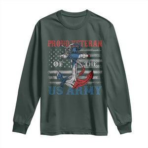 Proud Veteran Of The US Army Long Sleeve Shirt Vintage American Flag Anchor TS11 Dark Forest Green Print Your Wear