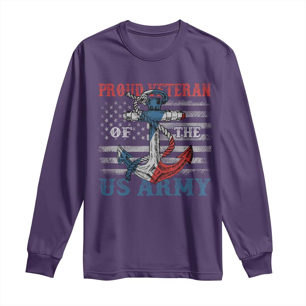 Proud Veteran Of The US Army Long Sleeve Shirt Vintage American Flag Anchor TS11 Purple Print Your Wear