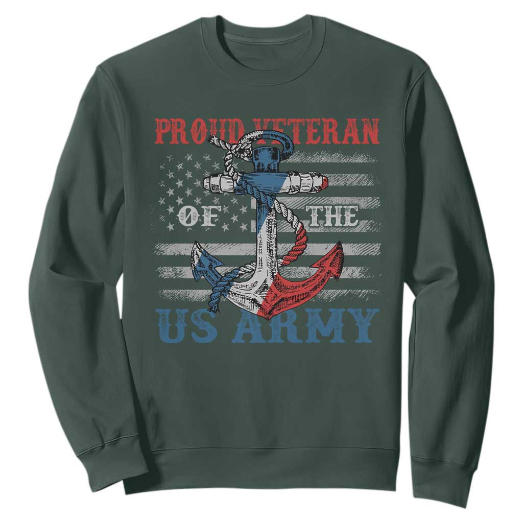 Proud Veteran Of The US Army Sweatshirt Vintage American Flag Anchor TS11 Dark Forest Green Print Your Wear