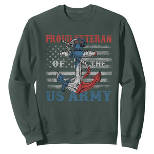 Proud Veteran Of The US Army Sweatshirt Vintage American Flag Anchor TS11 Dark Forest Green Print Your Wear
