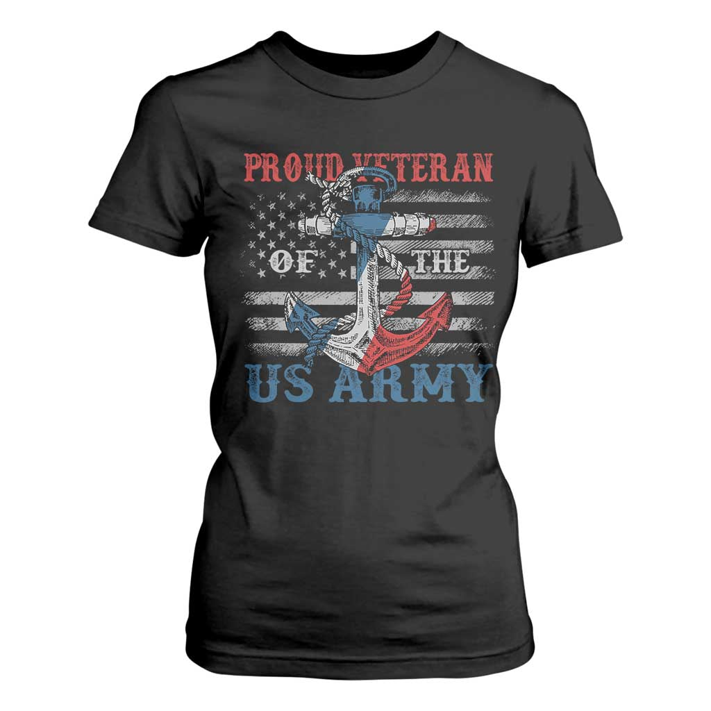 Proud Veteran Of The US Army T Shirt For Women Vintage American Flag Anchor TS11 Black Print Your Wear