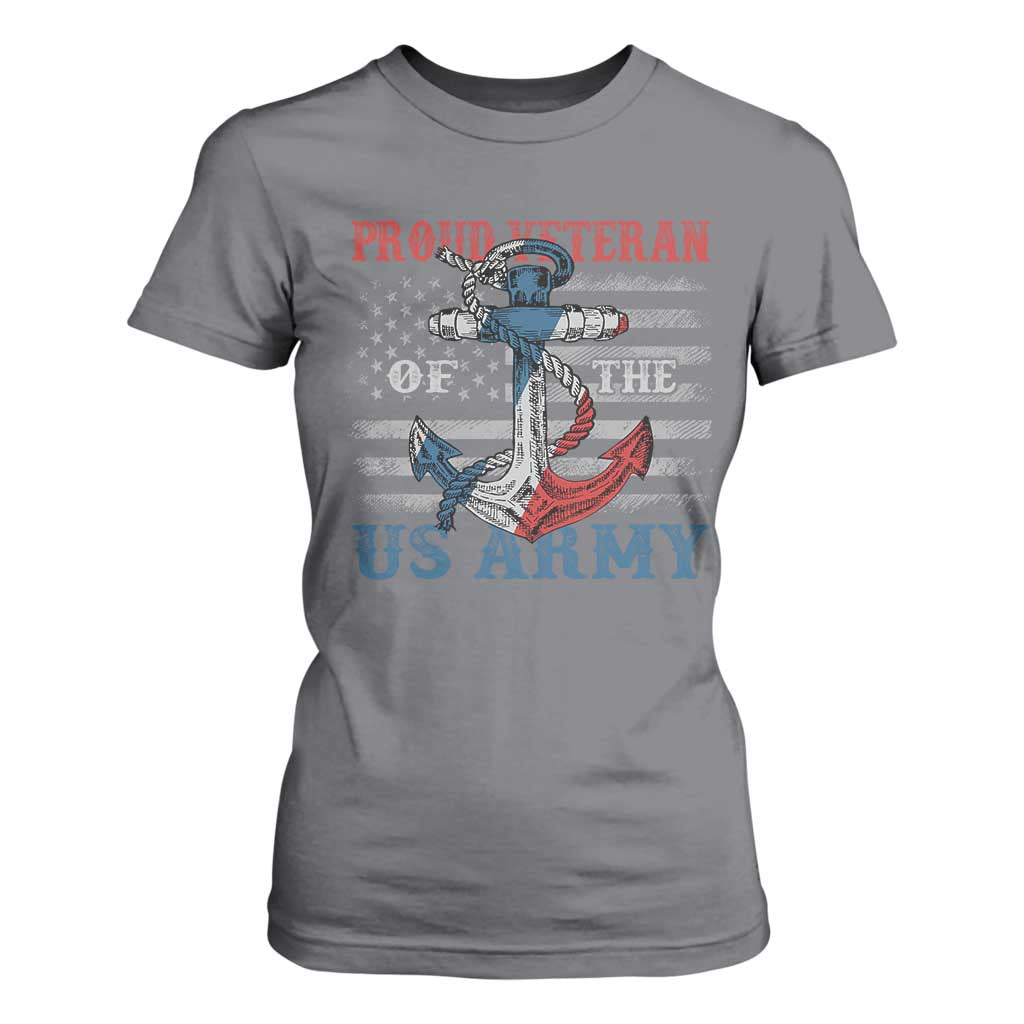 Proud Veteran Of The US Army T Shirt For Women Vintage American Flag Anchor TS11 Charcoal Print Your Wear