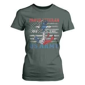 Proud Veteran Of The US Army T Shirt For Women Vintage American Flag Anchor TS11 Dark Forest Green Print Your Wear