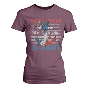 Proud Veteran Of The US Army T Shirt For Women Vintage American Flag Anchor TS11 Maroon Print Your Wear