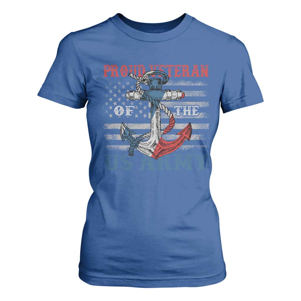 Proud Veteran Of The US Army T Shirt For Women Vintage American Flag Anchor TS11 Royal Blue Print Your Wear
