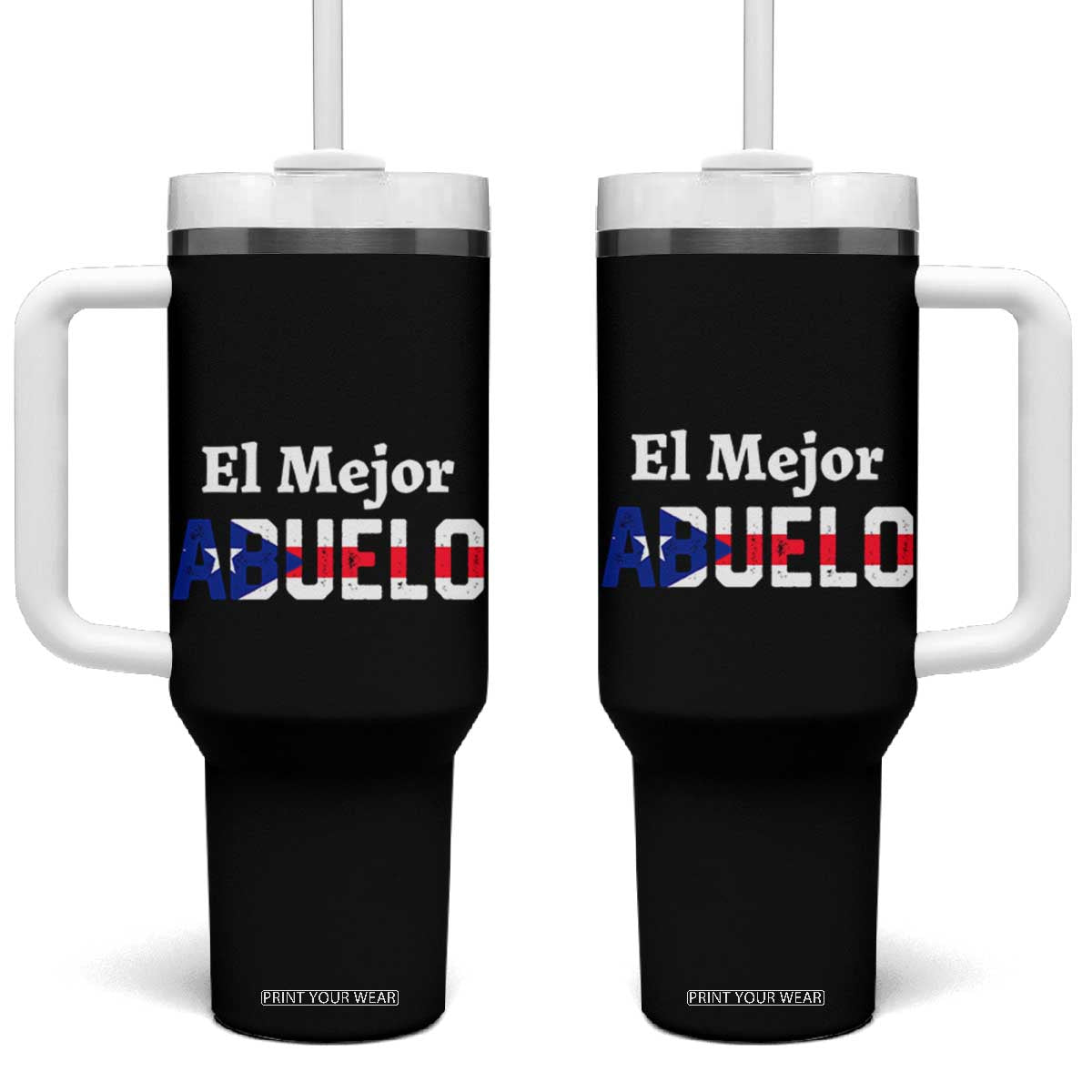 Puerto Rico Grandpa Tumbler With Handle La Mejor Abuelo Grandpa Father's Day Gift TB10 One Size: 40 oz Black Print Your Wear