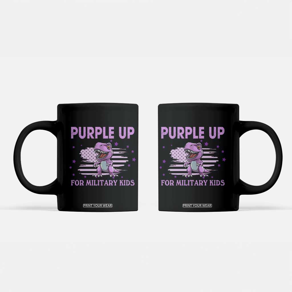 Purple Up For Military Kids Coffee Mug Military Child Month Dinosaur American Flag TS02 Black Print Your Wear