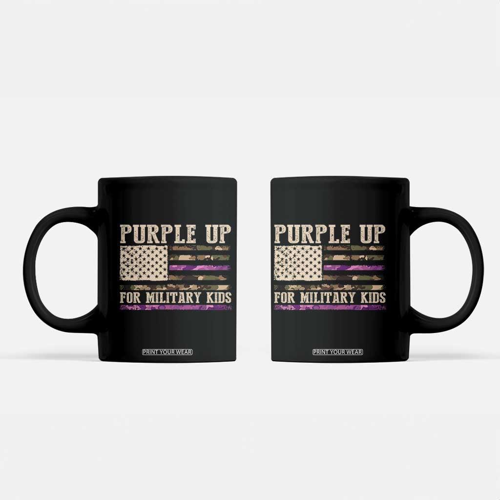 Purple Up For Military Kids Coffee Mug Military Child Month USA Flag Camouflage TS02 Black Print Your Wear
