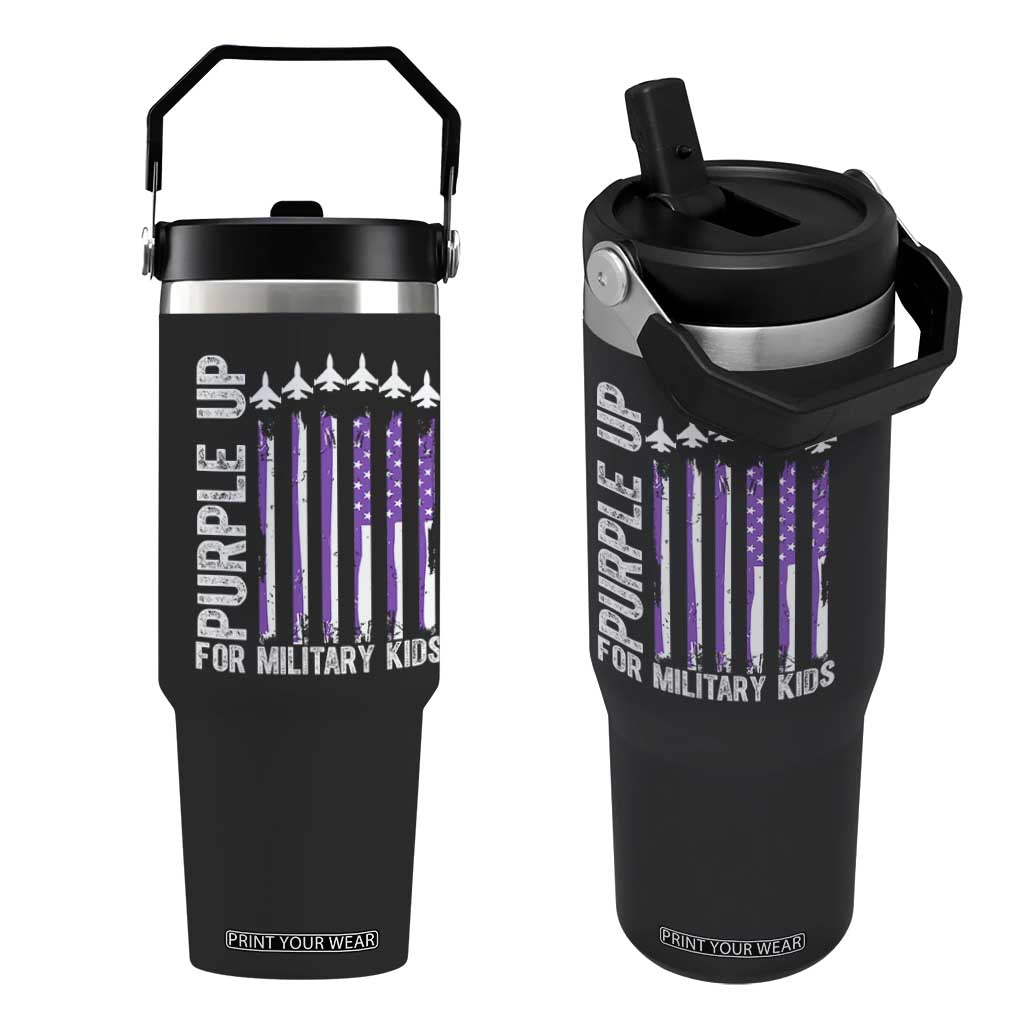 Purple Up For Military Kids Flip Straw Tumbler American Flag Air Force Military Child Month TS02 One Size: 30 oz Black Print Your Wear