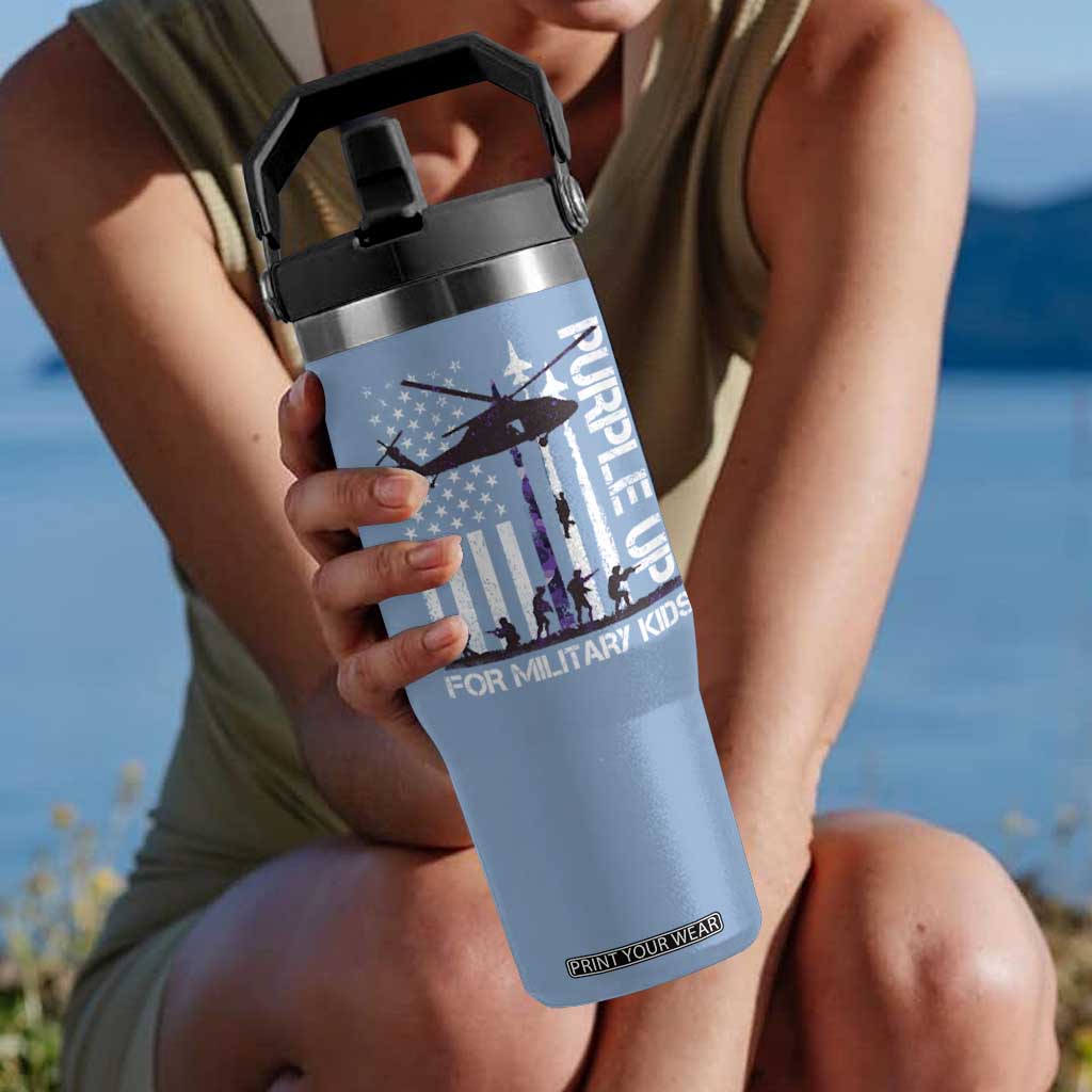 Purple Up For Military Kids Flip Straw Tumbler Camo American Flag Military Child Month USA Camouflage TS10 One Size: 30 oz Light Blue Print Your Wear