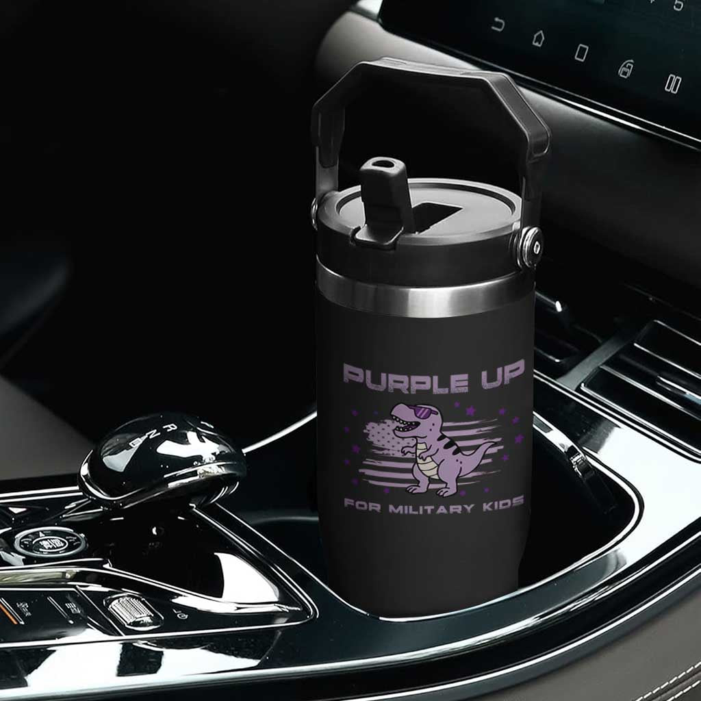 Purple Up For Military Kids Flip Straw Tumbler Military Child Month Army Dinosaur Dino TS10 Print Your Wear