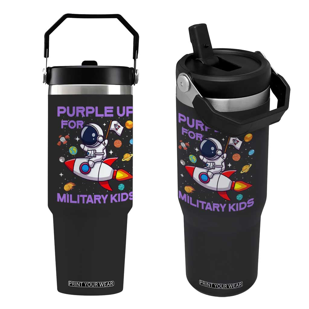 Purple Up For Military Kids Flip Straw Tumbler Military Child Month Astronaut Funny TS10 One Size: 30 oz Black Print Your Wear
