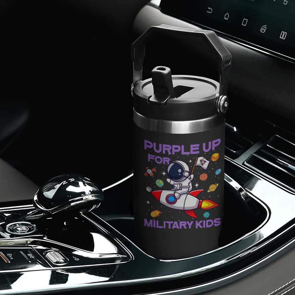 Purple Up For Military Kids Flip Straw Tumbler Military Child Month Astronaut Funny TS10 Print Your Wear